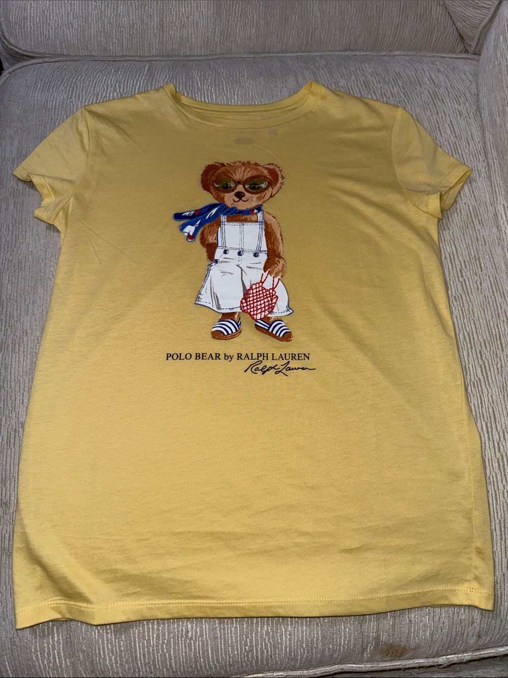 Ralph Lauren Yellow Polo Bear Graphic Tee - Kids LG 12-14